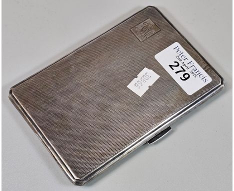 Early 20th century silver engine turned cigarette case with gilt interior and engraved monogram. 6.36 troy oz approx. (B.P. 2