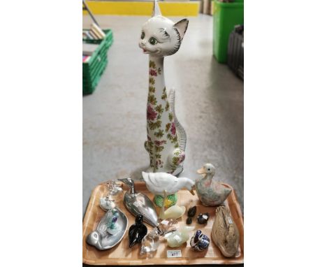 Collection of assorted bird ornaments, to include: Herend bird, aluminum bird, glass birds, Royal Crown Derby duckling etc. T