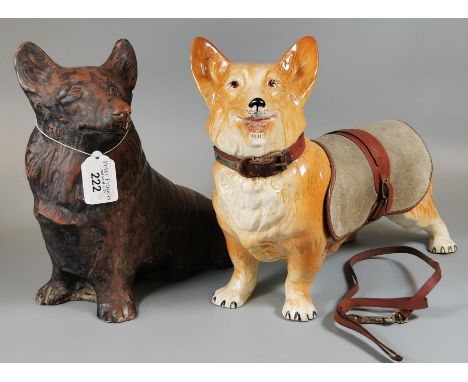 Ceramic study of a Corgi  Dog with coat, together with a heavy bronzed study of a seated Corgi Dog. (2) (B.P. 21% + VAT)