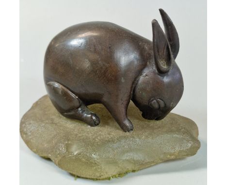 French Art Deco bronze study of a Rabbit grazing, on naturalistic base. The Rabbit 10cm long approx. (B.P. 21% + VAT).&nbsp;&