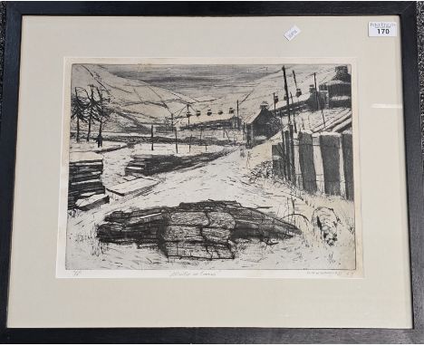 Greenwood (Welsh School mid 20th century), 'Winter in Corris', uncoloured limited edition etching No 9/40. Signed and dated i