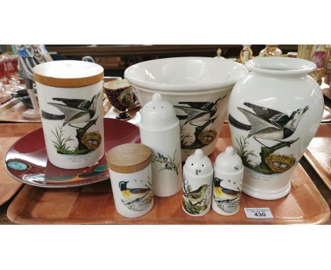 Collection of Portmeirion china items to include: vase, two jars, condiments etc. Together with a Poole Pottery red ground di