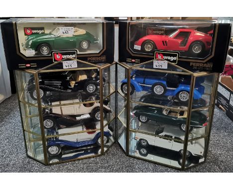 Burago 1:18 scale diecast model 1962 Ferrari 250 GTO, a similar Porsche 356B Cabriolet 1961, both in original boxes. Together
