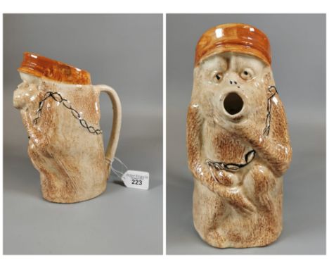 Novelty pottery single handled pitcher jug, modelled as a monkey. 21.5cm high approx. (B.P. 21% + VAT)