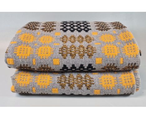 Vintage Welsh orange, brown and grey geometric carthen. 132x182cm approx. (B.P. 21% + VAT) Some light fraying to the edges, b