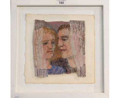 Audrey Walker (Welsh 20th century), 'Secrets', fabric embroidered panel. 20x18cm approx. Mounted and framed. (B.P. 21% + VAT)