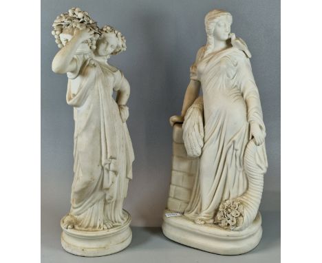 19th century Parian Ware bisque figure of the goddess ‘Diana’, together with another 19th century Parian Ware figure of a gir