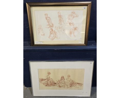 After Sir William Russel Flint, sepia print portrait of three women, together with another , Rudolph, study of&nbsp; male nud