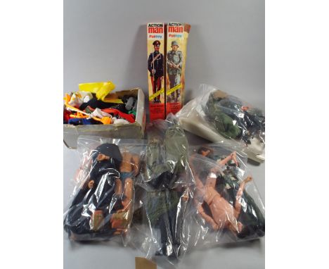 A Collection of Seven Action Man Figures, Boxed Outfits and Various Accessories.