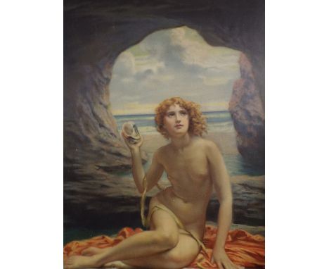 A Framed Print of Girl in Seaside Cave.