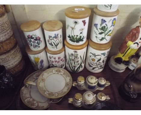 A Tray Containing Portmeirion Botanic Garden Storage Jars, Two Noritake Cruets Etc. 