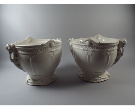 A Pair of White Ceramic Jardinieres. 