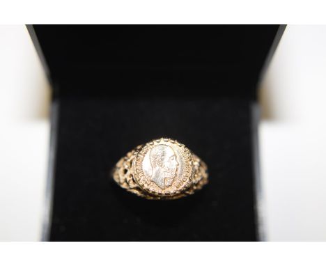 A 9ct gold Mexican coin ring size Q 1/2 