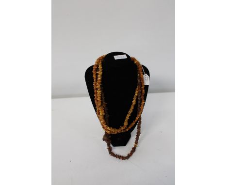 Three raw amber necklaces (two butterscotch &amp; one cognac) 
