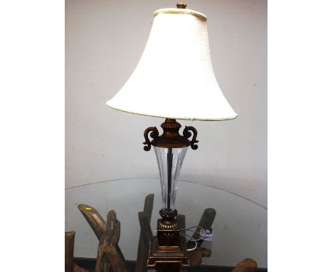 A contemporary cut glass table lamp with shade together with an Schallen single pie maker, boxed 