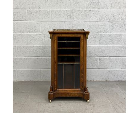 A mid 19th century burr walnut sheet music cabinet with Arabesque inlay. H.101 W.58.5 D.40cm 