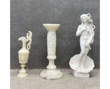 A mixed lot to include a plaster figural statue after Boticelli's Venus emerging from a stylised scallop shell on a square pl
