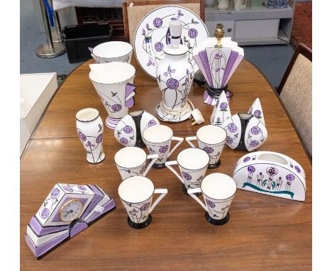 Brian Wood design ceramics in Charles Rennie Mackintosh design to include lamp base, Prototype charger plus Madison pattern b