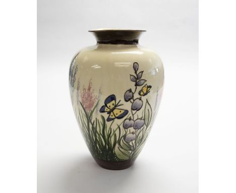 Lorna Bailey for Old Ellgreave Pottery large 'Summer Garden' vase decorated with wild flowers and insects. According to the L