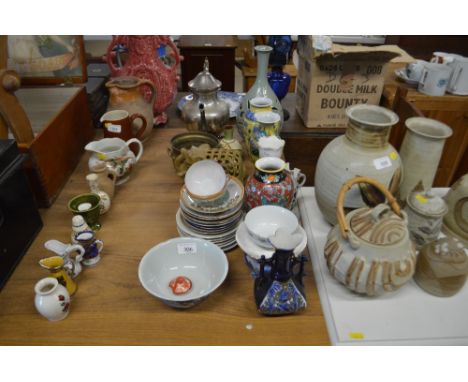 A silver plated coffee pot; together with a quantity of oriental ceramic vases; a blue and white bowl etc. 