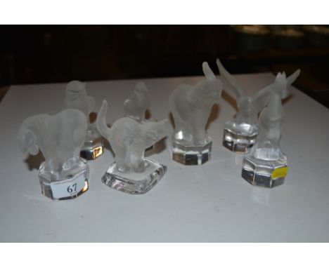 Six various frosted glass Goebel animal ornaments; and a Crystal Creatures glass cat