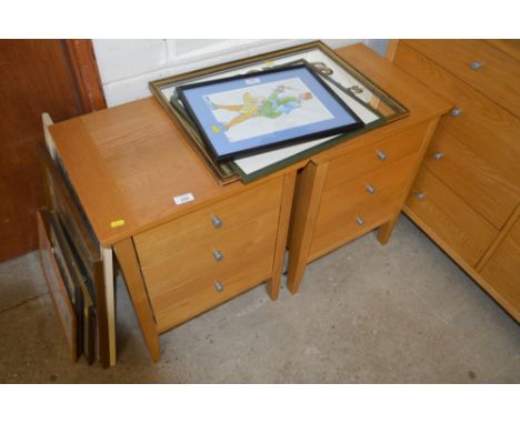 A pair of of light oak veneered three drawer bedside chests 