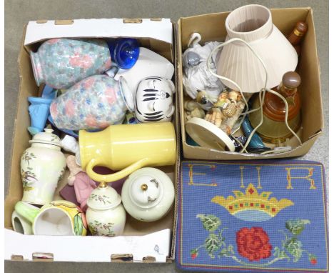 Two boxes of assorted china including vases, jugs, a Goebel table lamp and other china **PLEASE NOTE THIS LOT IS NOT ELIGIBLE