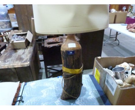 A treen table lamp. Signed to base