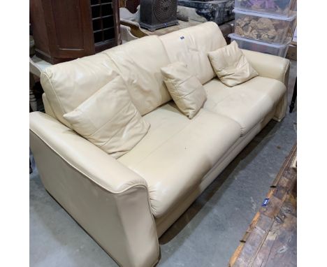 A G-Plan cream leather sofa. 83' wide