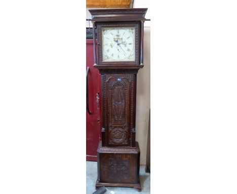 An oak 30hr longcase clock, the painted dial signed Pearson, Halifax, the case with carving added later, 79½' high; the lot t