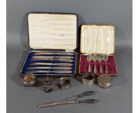 A Chinese white metal sander together with two napkin rings and other items 