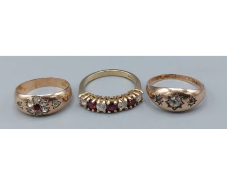 A 9ct gold band ring together with two 9ct gold dress rings, 6.2 grams 