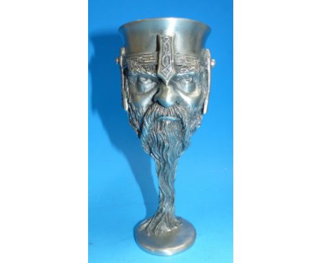 A Royal Selangor pewter goblet decorated with Lord of the Rings character, Gimli's face