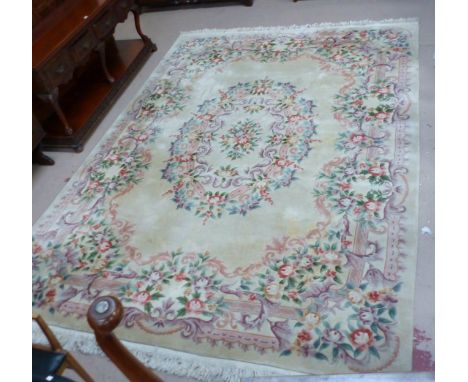 A Chinese green ground floral pattern carpet, 154" x 108", approx