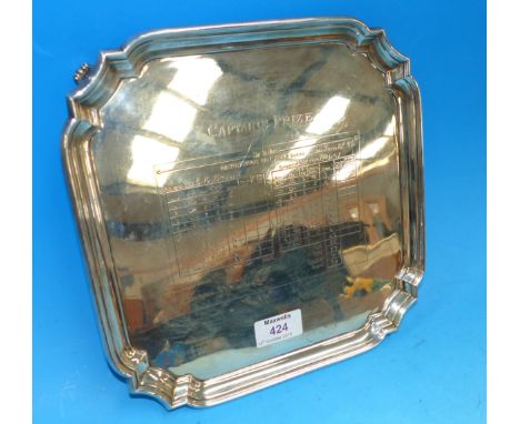 A presentation silver salver Golfing Trophy, Captains Prize, Heaton Moor Golf Club, 1946, with engraved reproduction of the s