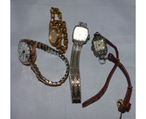 An early 20th century lady's 9 carat hallmarked gold wristwatch; a marcasite set dress watch; 2 lady's Rotary watches
