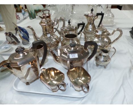 A 4 piece EP tea service; a 3 piece similar; other plated wares
