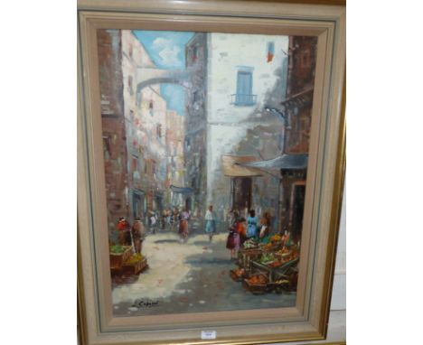 Italian School:  1960's oil on canvas, street scene, signed L. Capozzi, 27" x 19", framed