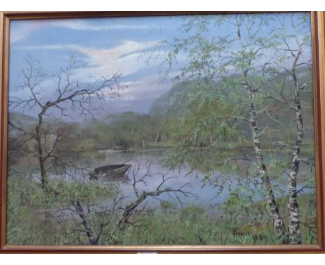 Francis Wainwright:  oil on canvas, lake scene in wooded surround, signed and dated 1980, 17½" x 23½", gilt framed