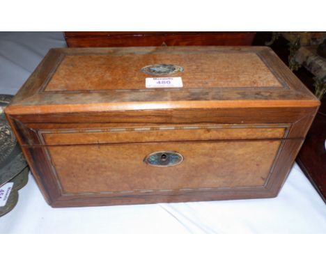 A 19th century rosewood and burr walnut veneered tea caddy, 11½"