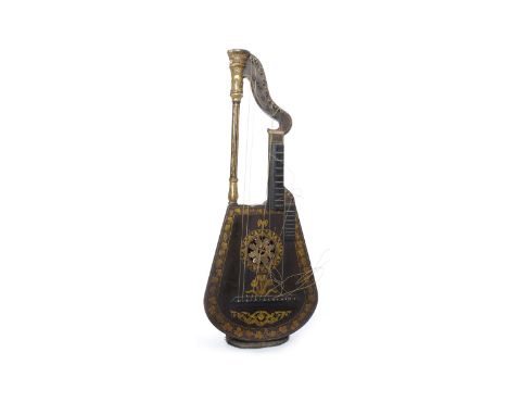 19TH CENTURY DITAL HARP LUTE BY ASTOR & HORWOODthe maker's name in gilt above the bridge, the pear-shaped body, with curved n