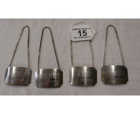Set of 4 silver Concorde decanter tags