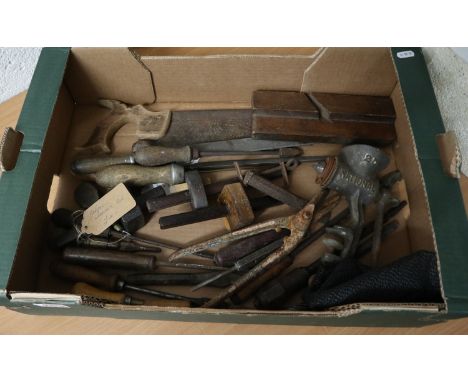 Box of vintage hand tools etc
