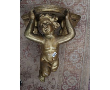 Fine carved wooden cherub clock bracket - W: 66cm D: 39cm H: 68cm