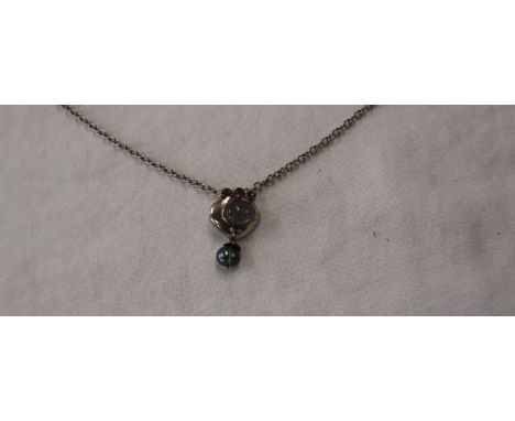 Silver, moonstone, pearl &amp; amethyst pendant on chain