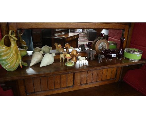 Shelf of ceramics and glass to include Whitefriars &amp; Wade