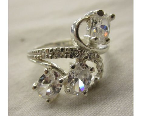 Silver stone set ring