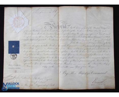 Commission Signed by Queen Victoria Appointing a Lieutenant Colonel in the 94th Foot 1854 Certificate- Mede out to Robert New