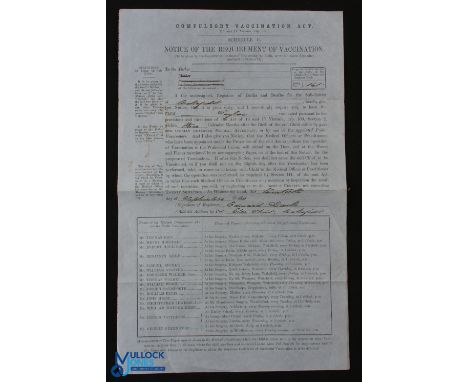 Compulsory Vaccination Certificate Wakefield 1860- Detailed black printing with manuscript annotations- Of interest listing n