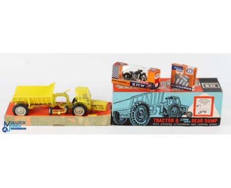 Britains Ltd Fordson Super Major Tractor &amp; Rear Dump Truck Rare Yellow 9630 Set - with original box and a load of milk ch